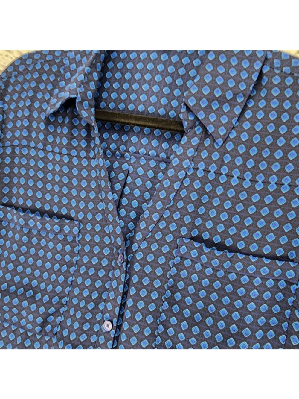Express Womens Large Blue Diamond Print Long Sleeve Button Up - Picture 3 of 11